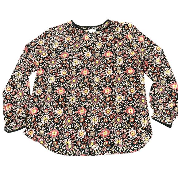 LOFT Womens floral black pinks red blouse size medium - Picture 1 of 6